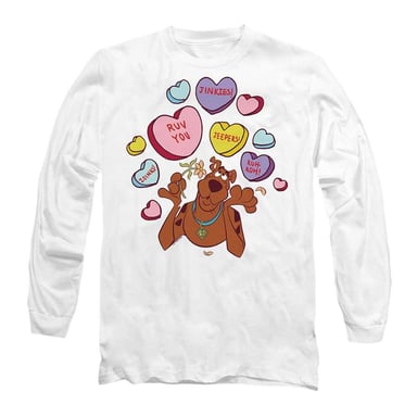 Scooby Doo Unisex Adult Heart Candy Long-Sleeved Valentine`s Day T-Shirt (White)