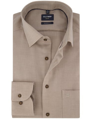 bruin overhemd Olymp semi-wide collar 100% katoen normale fit
