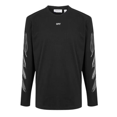 Off White Mens Crew Neck Regular Long-Sleeved T-Shirt (Black/White)