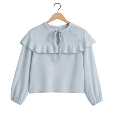 I Saw It First Womens/Ladies Ruffled Long-Sleeved Blouse (Blue)