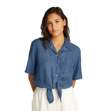 Tommy Jeans Womens/Ladies Cropped Chambray Tied Hem Shirt (Medium Blue)