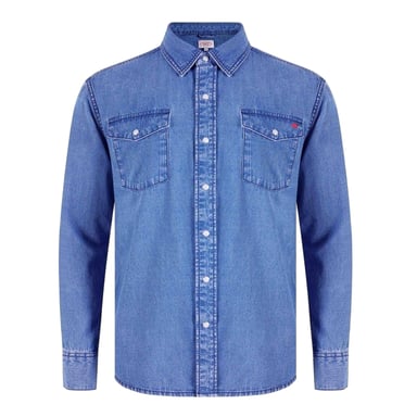 Lee Cooper Mens Denim Collared Long-Sleeved Shirt (Mid Wash)