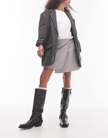 Topshop faux leather wrap mini skirt in dove grey