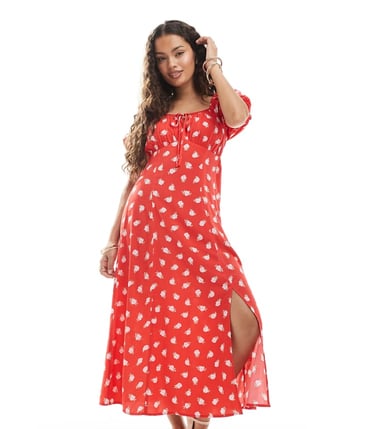 Miss Selfridge Petite spun tea maxi dress in red floral