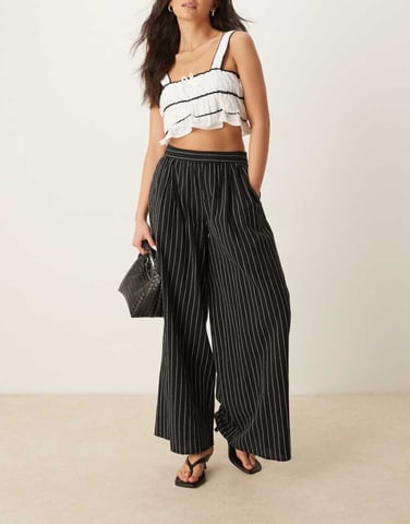 Nobody's Child Jerrow wide leg linen trousers in black stripe