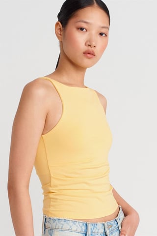 Ribbed Sleeveless Slim-Fit Crew Neck Top