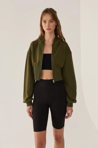 Slim Fit Cropped Hoodie med Dragkedja