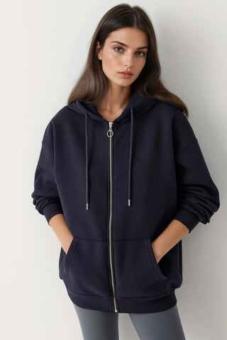 Textured Full Zip Hoodie with Pockets