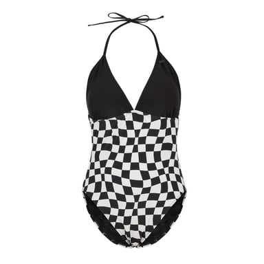 SoulCal Womens/Ladies Checkered Halter Neck One Piece Swimsuit (Black Check)