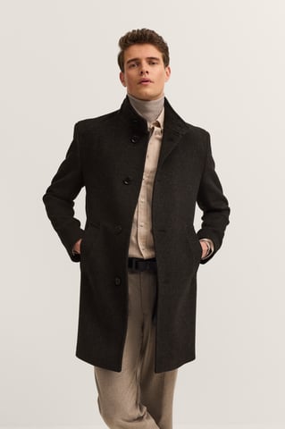 Bugatti Herren Stehkragen Mantel Modern Fit aus einem Wollmix