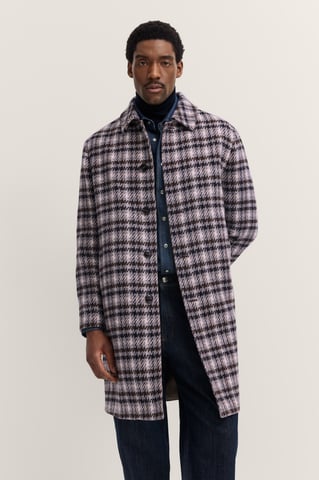Bugatti Herren Langer Mantel kariert mit Umlegekragen und Modern Fit