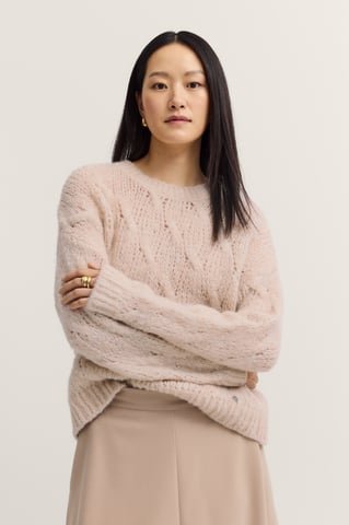 Bugatti Damen Pullover Rundhals mit Zopfmuster