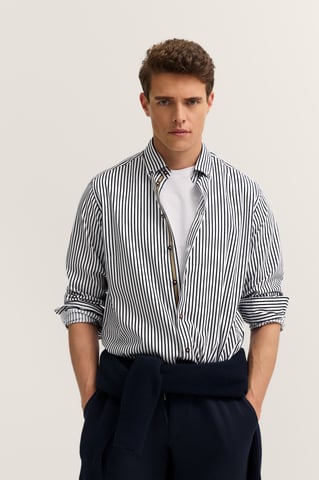 Bugatti Herren Freizeithemd langarm gestreift mit Button-Down und aus Baumwolle