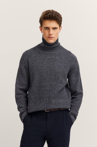 Bugatti Herren Rollkragen Pullover Grobstrick aus einem Wollmix