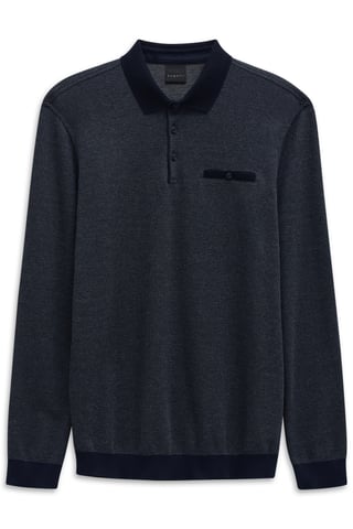 Bugatti Herren Polo Shirt langarm mit Brusttasche und Knopfleiste