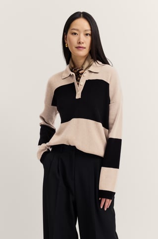 Bugatti Damen Strick Polo langarm aus einem Kaschmir-Mix mit Knopfleiste