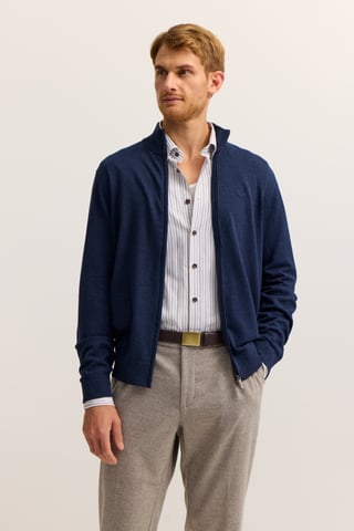 Bugatti Herren Strickjacke aus Baumwolle mit Stehkragen