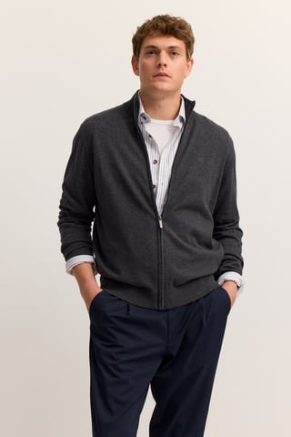 Bugatti Herren Strickjacke aus Baumwolle mit Stehkragen