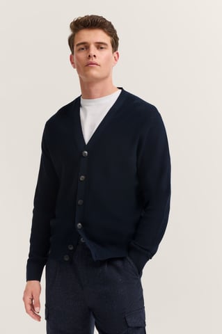 Bugatti Herren Cardigan mit V-Ausschnitt und Ripp-Struktur