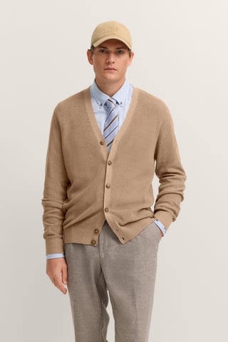 Bugatti Herren Cardigan mit V-Ausschnitt und Ripp-Struktur