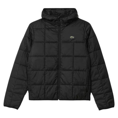 Lacoste Waterdichte Gewatteerde Jas Met Capuchon En Logo, Zwart