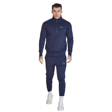 SikSilk Mens Logo Funnel Neck Slim Track Top (Navy)