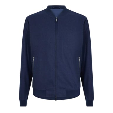 Boss Mens Patterned Ribbed Cuff Regular Bomber Jacket (Dark Blue)