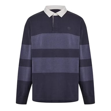 Timberland Mens Striped Long-Sleeved Rugby Polo Shirt (Black)
