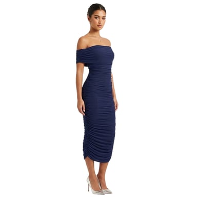 Biba Womens/Ladies Ruched Off Shoulder Bodycon Midi Dress (Navy)