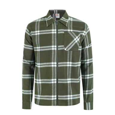 SoulCal Mens Checked Flannel Full Zip Long-Sleeved Shacket (Khaki Green)