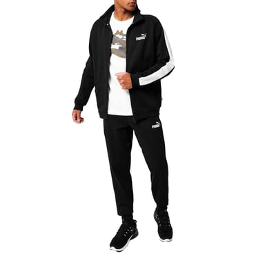 Puma Mens Clean Fleece Tracksuit Set (Black/White)