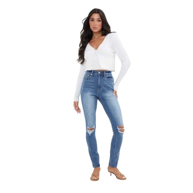 I Saw It First Womens/Ladies High Waist Skinny Jeans (Mid Blue)