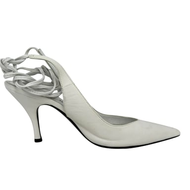 The Attico Self-Tie Pointed-Toe Pumps in White Leather
