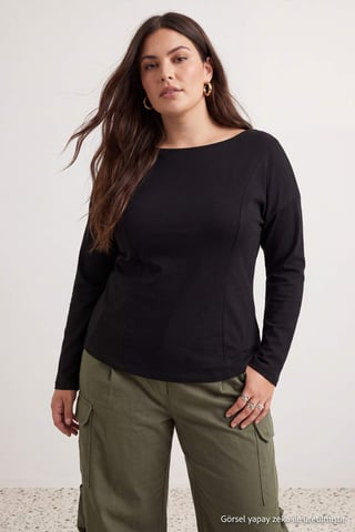 Trendyol Curve Women's Black Plain Three-Quarter Sleeve Fitted Plus Size Blouses