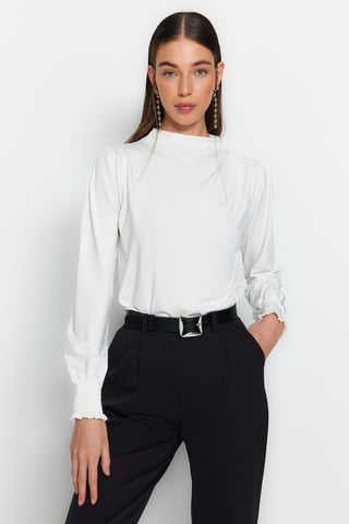 TRENDYOLMİLLA Women's Ecru Plain Long Regular fit Blouses