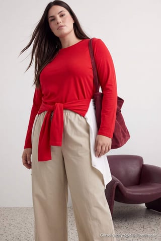 Trendyol Curve Women's Red Plain Long Fitted Plus Size Blouses