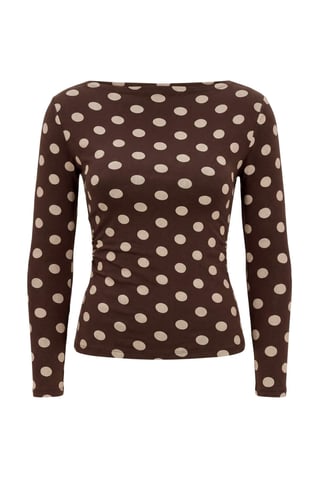 Trendyol Curve Women's Brown Polka dot Long Fitted Plus Size Blouses