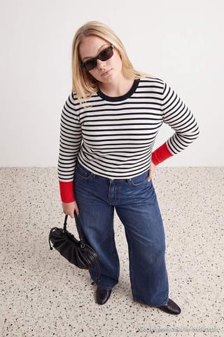 Trendyol Curve Women's Black Striped Long Regular fit Plus Size Blouses