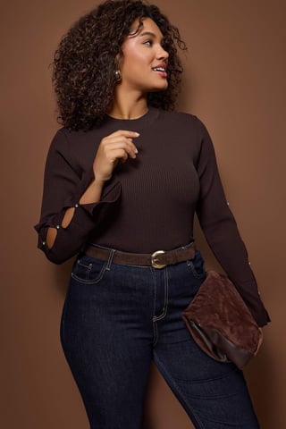 Trendyol Curve Women's Brown Plain Long Fitted Plus Size Blouses