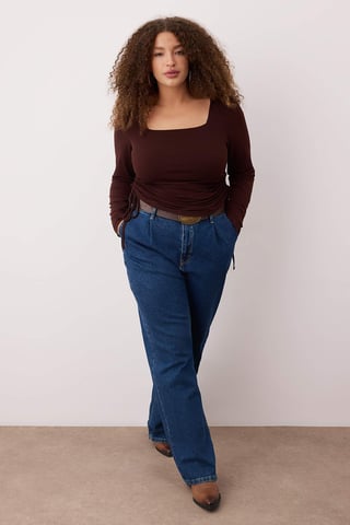Trendyol Curve Women's Brown Plain Long Fitted Plus Size Blouses