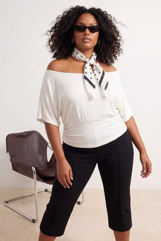 Trendyol Curve Women's Ecru Striped Short Regular fit Plus Size Blouses