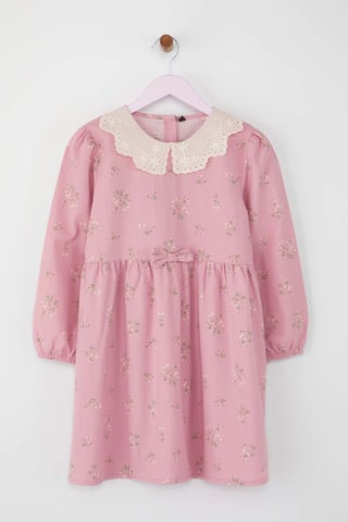 TRENDYOLKIDS Girls Pink Floral Midi Long Casual Shift Dresses
