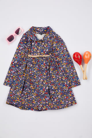 TRENDYOLKIDS Girls Multicolor Floral Midi Long Casual Shift Dresses