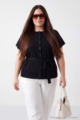 Trendyol Curve Women's Black Plain Long Regular fit Plus Size Blouses