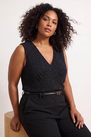 Trendyol Curve Women's Black Polka dot Sleeveless Fitted Plus Size Blouses