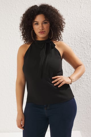 Trendyol Curve Women's Black Plain Sleeveless Fitted Plus Size Blouses