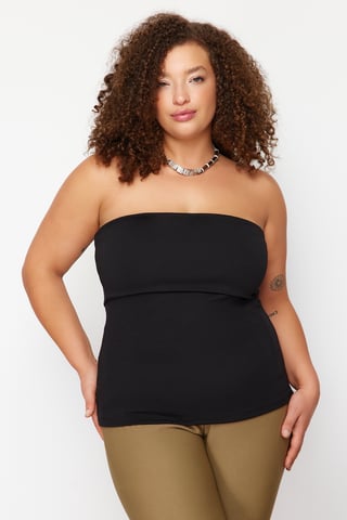 Trendyol Curve Women's Black Plain Sleeveless Fitted Plus Size Blouses