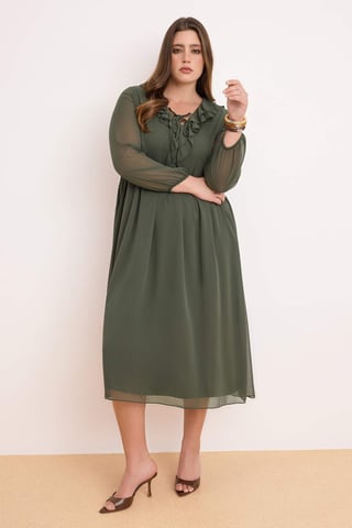 Trendyol Curve Women's Khaki Plain Maxi Long Party A-line Plus Size Dress