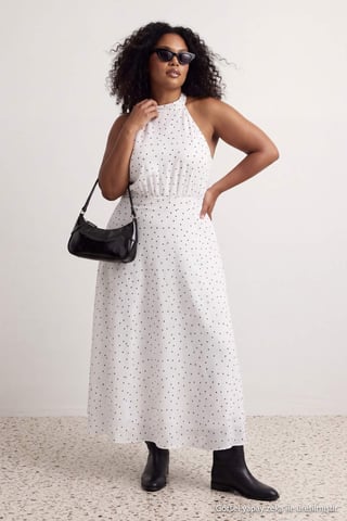 Trendyol Curve Women's White Polka dot Maxi Sleeveless A-line Plus Size Dress