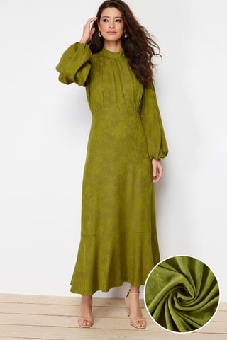 Trendyol Modest Women's Khaki Floral Maxi Long Casual Skater Modest Dresses